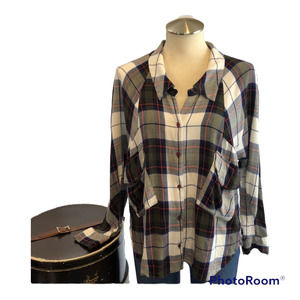 ZARA SZ M Slant Pocket Flannel Shirt Blue White Plaid Super Soft